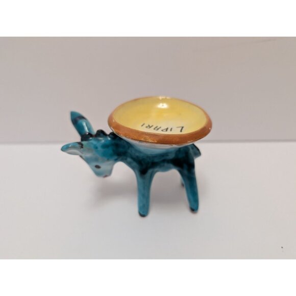 Hand-Painted Ceramic Donkey Trinket Bowl Figurine Yellow & Blue Lipari Majolica - Picture 6 of 10